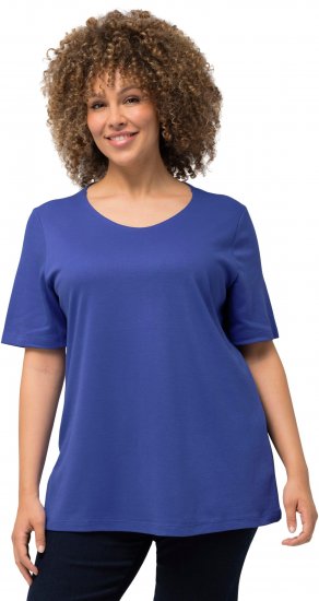 Ulla Popken Double Layer Rounded V-Neck Slim Fit Tee Blue Purple - T-shirt - 