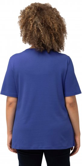 Ulla Popken Double Layer Rounded V-Neck Slim Fit Tee Blue Purple - T-shirt - 