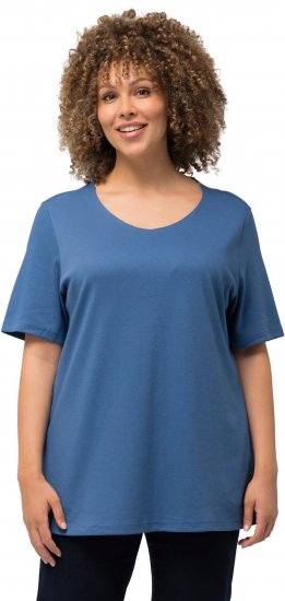 Ulla Popken Double Layer Rounded V-Neck Slim Fit Tee Denim Blue - T-shirt - 