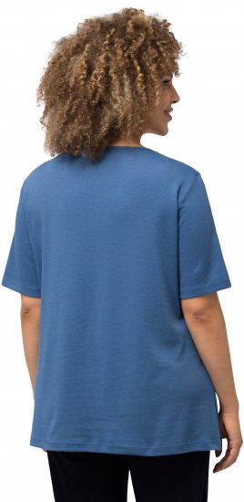 Ulla Popken Double Layer Rounded V-Neck Slim Fit Tee Denim Blue - T-shirt - 