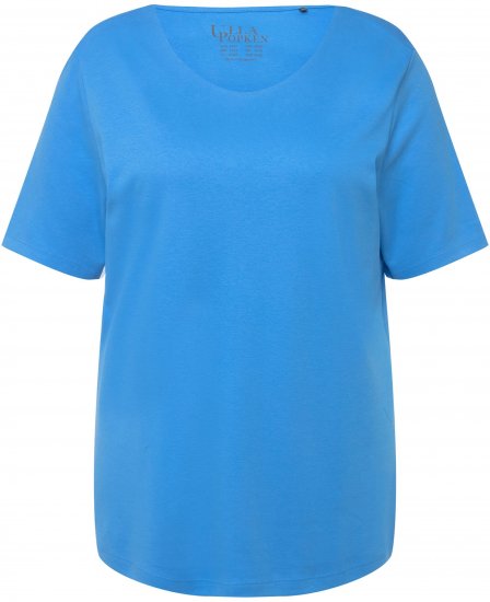 Ulla Popken Double Layer Rounded V-Neck Slim Fit Tee Sky Blue - T-shirt - 