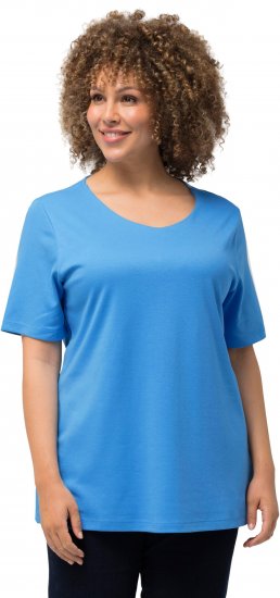 Ulla Popken Double Layer Rounded V-Neck Slim Fit Tee Sky Blue - T-shirt - 