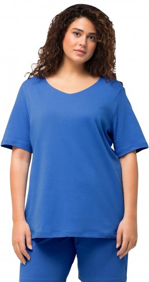 Ulla Popken Double Layer Rounded V-Neck Slim Fit Tee Blue - T-shirt - 