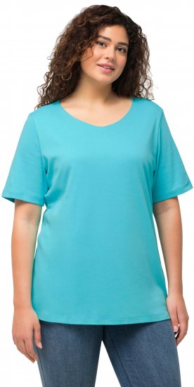 Ulla Popken Double Layer Rounded V-Neck Slim Fit Tee Deep Aqua - T-shirt - 