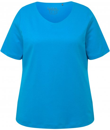 Ulla Popken Double Layer Rounded V-Neck Slim Fit Tee Sapphire Blue - T-shirt - 