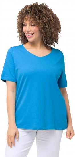 Ulla Popken Double Layer Rounded V-Neck Slim Fit Tee Sapphire Blue - T-shirt - 