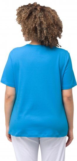 Ulla Popken Double Layer Rounded V-Neck Slim Fit Tee Sapphire Blue - T-shirt - 