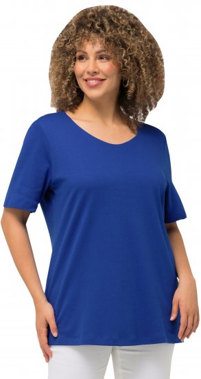 Ulla Popken Double Layer Rounded V-Neck Slim Fit Tee Cobalt Blue - T-shirt - 