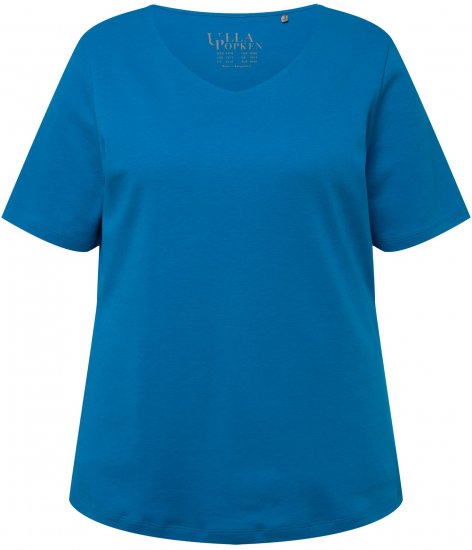 Ulla Popken Double Layer Rounded V-Neck Slim Fit Tee Medium Blue - T-shirt - 
