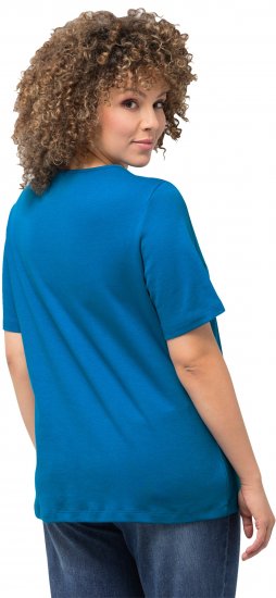 Ulla Popken Double Layer Rounded V-Neck Slim Fit Tee Medium Blue - T-shirt - 
