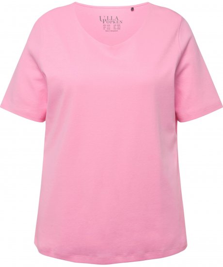 Ulla Popken Double Layer Rounded V-Neck Slim Fit Tee Light Pink - T-shirt - 