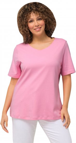 Ulla Popken Double Layer Rounded V-Neck Slim Fit Tee Light Pink - T-shirt - 