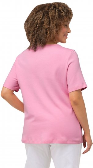 Ulla Popken Double Layer Rounded V-Neck Slim Fit Tee Light Pink - T-shirt - 