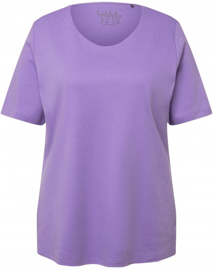 Ulla Popken Double Layer Rounded V-Neck Slim Fit Tee Pale Lilac - T-shirt - 