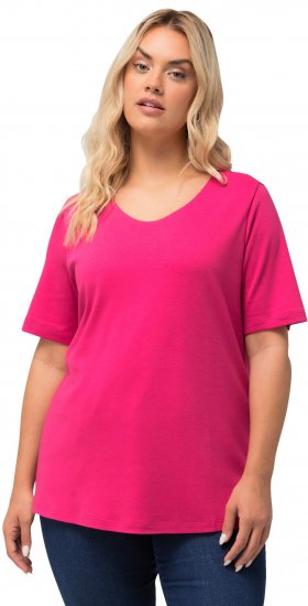 Ulla Popken Double Layer Rounded V-Neck Slim Fit Tee Fuchsia Pink - T-shirt - 