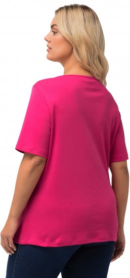 Ulla Popken Double Layer Rounded V-Neck Slim Fit Tee Fuchsia Pink - T-shirt - 