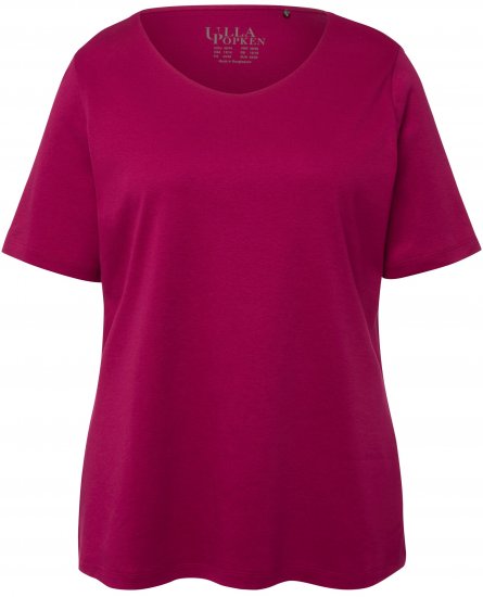 Ulla Popken Double Layer Rounded V-Neck Slim Fit Tee Magnolia Red - T-shirt - 