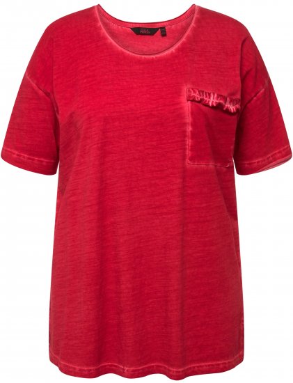 Ulla Popken Cold Dye Ruffle Edge Pocket Tee Salsa - T-shirt - 