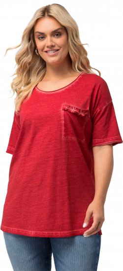 Ulla Popken Cold Dye Ruffle Edge Pocket Tee Salsa - T-shirt - 