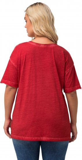 Ulla Popken Cold Dye Ruffle Edge Pocket Tee Salsa - T-shirt - 