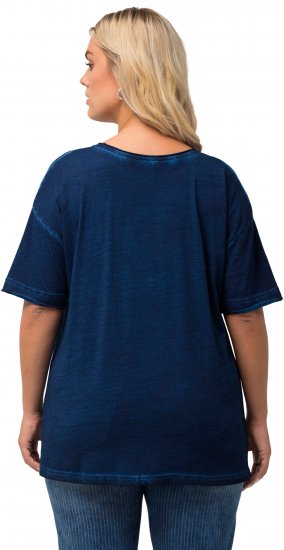 Ulla Popken Cold Dye Ruffle Edge Pocket Tee Dark Blue - T-shirt - 