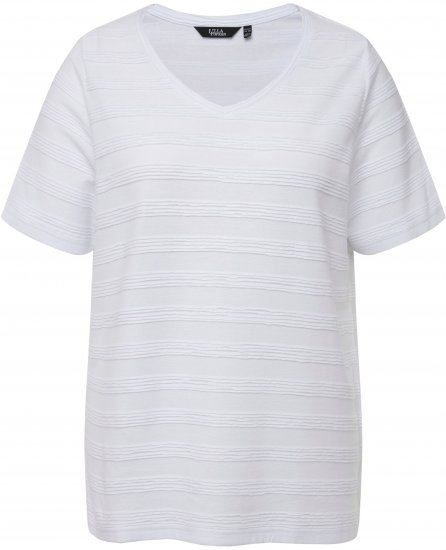 Ulla Popken Textured Striped Short Sleeve Tee Snow White - T-shirt - 