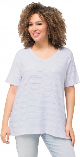 Ulla Popken Textured Striped Short Sleeve Tee Snow White - T-shirt - 