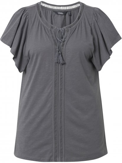 Ulla Popken Wing Sleeve V-Neck Tee Graphite Grey - T-shirt - 