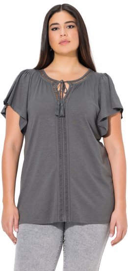 Ulla Popken Wing Sleeve V-Neck Tee Graphite Grey - T-shirt - 