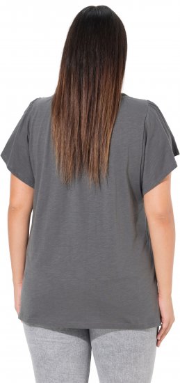 Ulla Popken Wing Sleeve V-Neck Tee Graphite Grey - T-shirt - 