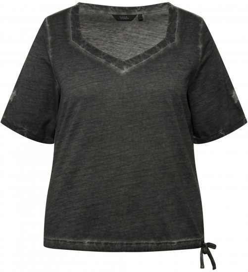 Ulla Popken Cold Dyed Sweetheart Neckline Short Sleeve Tee Graphite Grey - T-shirt - 