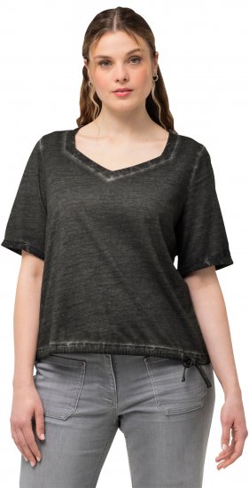 Ulla Popken Cold Dyed Sweetheart Neckline Short Sleeve Tee Graphite Grey - T-shirt - 