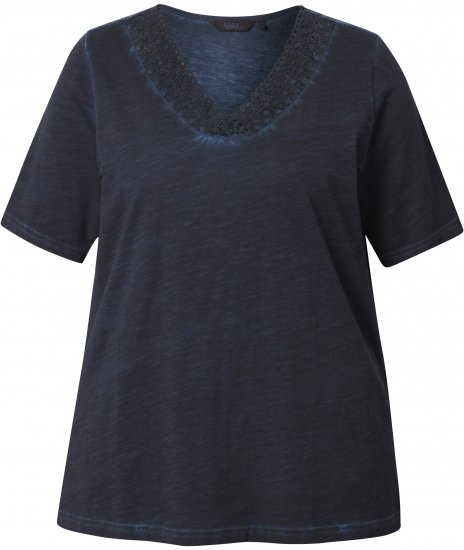 Ulla Popken Lace Trim Short Sleeve Tee Navy Blue - T-shirt - 