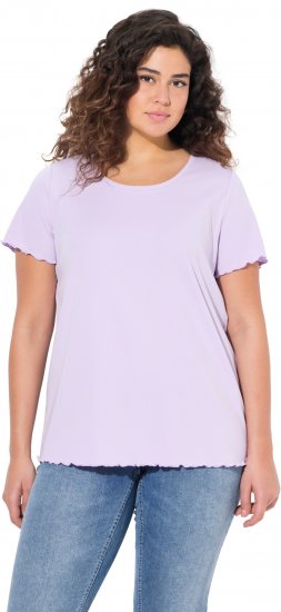 Ulla Popken Ribbed Lettuce Hem Short Sleeve Tee Lavender - T-shirt - 