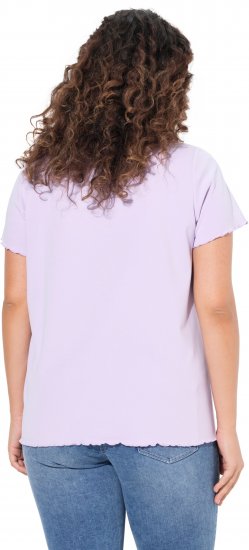 Ulla Popken Ribbed Lettuce Hem Short Sleeve Tee Lavender - T-shirt - 
