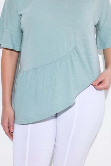 Ulla Popken Asymmetric Flounce Panel Short Sleeve Tee Light Moss Green - T-shirt - T-shirt da donna taglie comode
