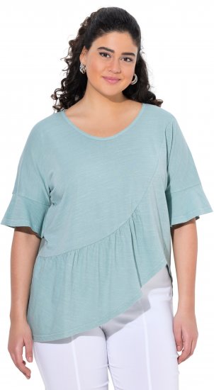 Ulla Popken Asymmetric Flounce Panel Short Sleeve Tee Light Moss Green - T-shirt - 