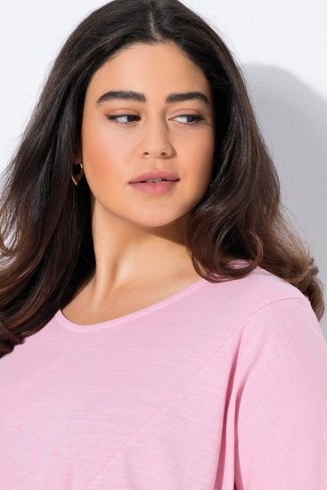 Ulla Popken Asymmetric Flounce Panel Short Sleeve Tee Pink - T-shirt - T-shirt da donna taglie comode