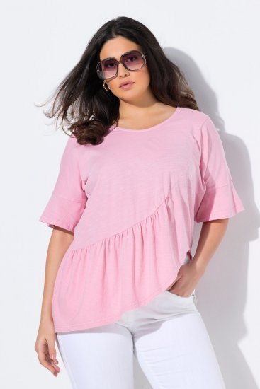 Ulla Popken Asymmetric Flounce Panel Short Sleeve Tee Pink - T-shirt - T-shirt da donna taglie comode