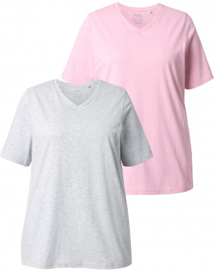 Ulla Popken Eco Cotton Basic T-Shirt 2-Pack Grey/Pink - T-shirt - 