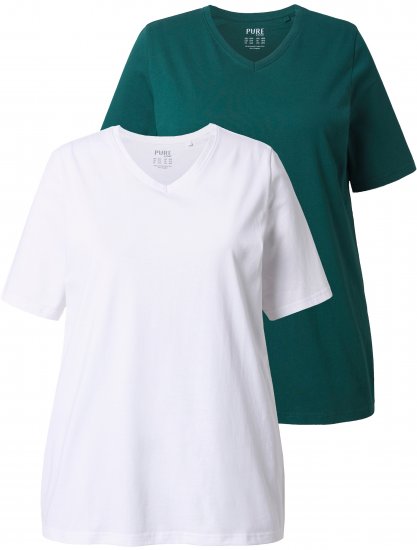 Ulla Popken Eco Cotton Basic T-Shirt 2-Pack Green/White - T-shirt - 