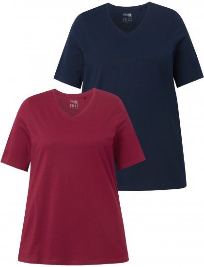 Ulla Popken Eco Cotton Basic T-Shirt 2-Pack Red/Navy - T-shirt - 