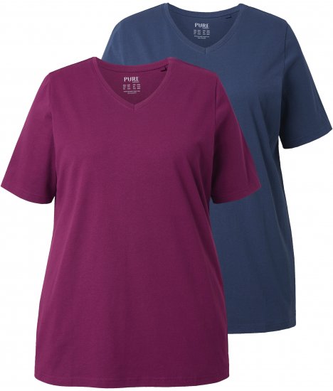 Ulla Popken Eco Cotton Basic T-Shirt 2-Pack Black/Red - T-shirt - 