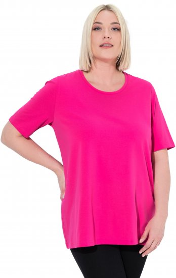 Ulla Popken Essential Round Neck Stretch Tee Magenta Pink - T-shirt - 