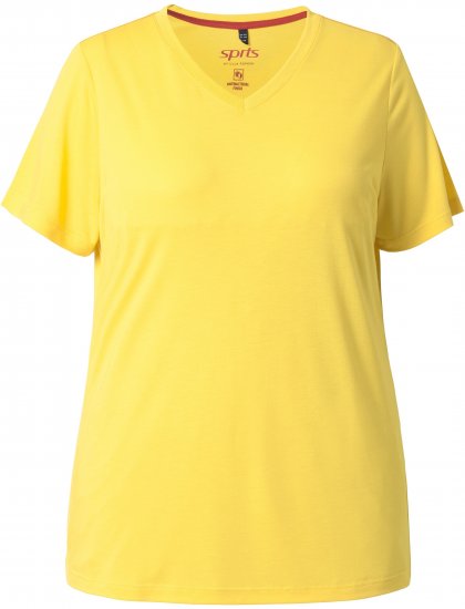 Ulla Popken Functional Antibacterial Finish V-Neck Short Sleeve Knit Top Sun Yellow - T-shirt - 