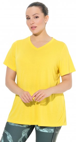 Ulla Popken Functional Antibacterial Finish V-Neck Short Sleeve Knit Top Sun Yellow - T-shirt - 