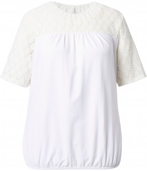 Ulla Popken Lace Yoke Short Sleeve T-Shirt Snow White - T-shirt - 