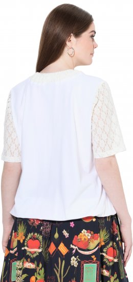Ulla Popken Lace Yoke Short Sleeve T-Shirt Snow White - T-shirt - 