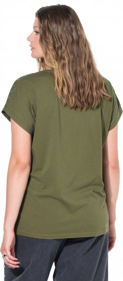 Ulla Popken Oversized studded Acid-washed V-Neck T-shirt Palm Green - T-shirt - 