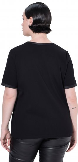 Ulla Popken Satin Trimmed Ribbed Jersey Short Sleeve T-Shirt Black - T-shirt - 